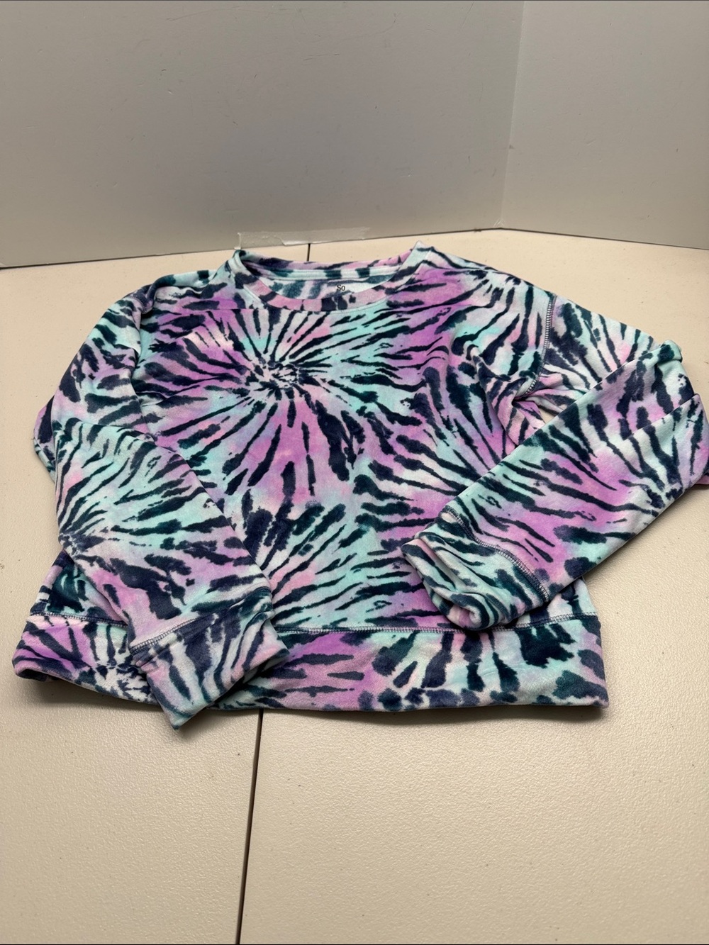 SO Kids Tie-Dye Zebra Print Pullover Sweatshirt - Purple/Teal. NWOT